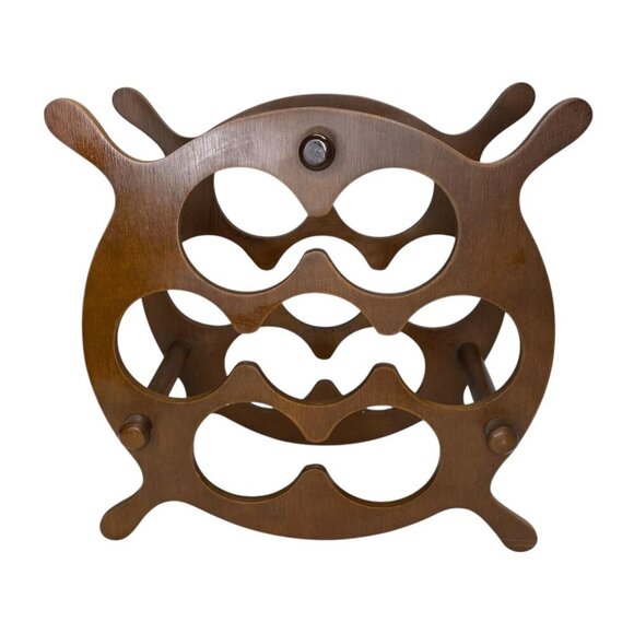 Milbern Wooden Ships Wheel Wine Nautical Rack Holder 7 Slots Tabletop Vintage - Picture 5 of 9